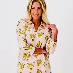 Koolaburra By UGH Pink Cheetah/Palm Leaf Pajama Top Ultra Soft Size Large.